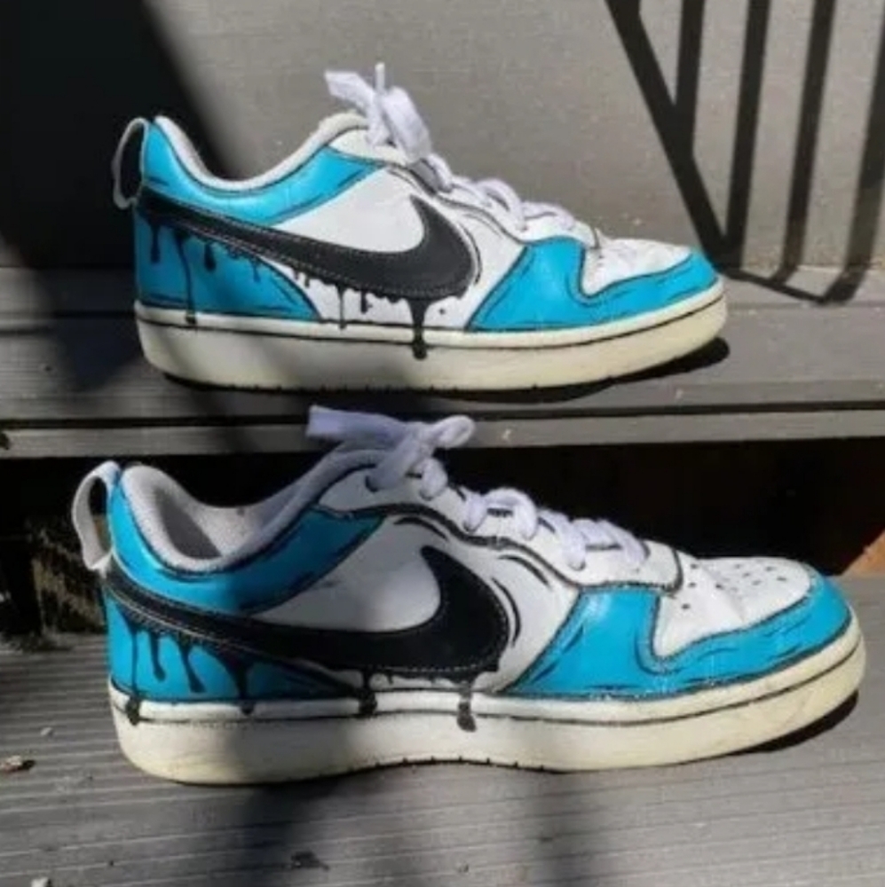Nike Kids' GS Court Borough Low 2 Shoes 4.5Y Pre-owned Custom painted